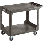 Lavex Large Black 2-Shelf Utility Cart with Flat Top and Built-In Tool Compartment - 44 Lavex Large Black 2-Shelf Utility Cart with Flat Top and Built-In Tool Compartment - 44