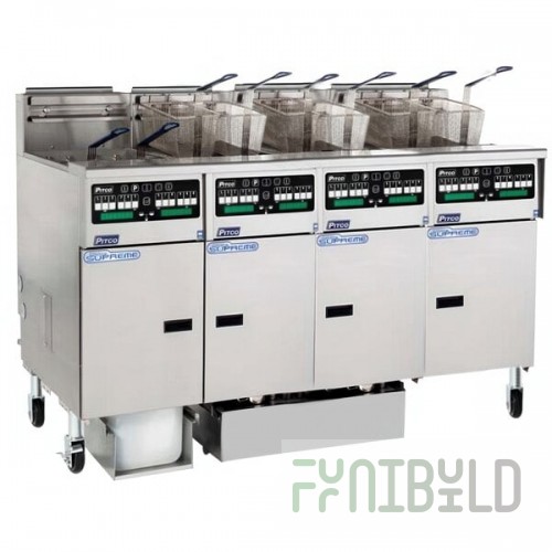 Pitco® SSHLV14C-4/FDA Solstice Supreme Natural Gas 128 lb. Reduced Oil Volume / High Output 4 Unit Fryer System with Intellifry Computer Controls and Automatic Top Off - 300,000 BTU