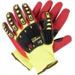 Cordova OGRE-Impact Polyester Grip Food-Safe Gloves with Black Sandy Nitrile Palm Coating and TPR Protectors - Large