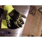 Cordova OGRE-Impact Polyester Grip Food-Safe Gloves with Black Sandy Nitrile Palm Coating and TPR Protectors - Large