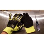 Cordova OGRE-Impact Polyester Grip Food-Safe Gloves with Black Sandy Nitrile Palm Coating and TPR Protectors - Large