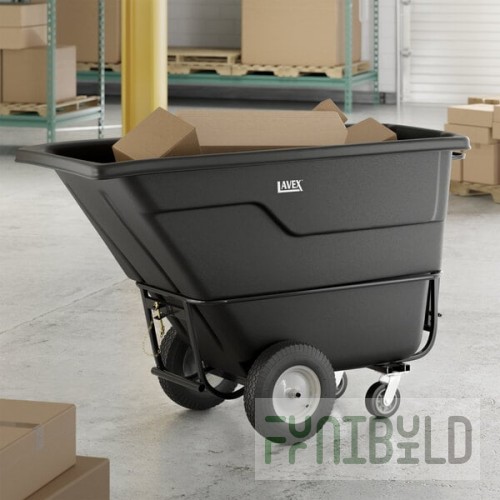 Lavex 1 Cubic Yard Black Towable Heavy-Duty Tilt Truck / Trash Cart (2,100 lb. Capacity)