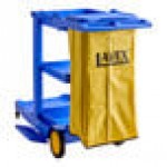 Lavex Premium Blue 3-Shelf Janitor Cart Kit with Yellow Bag, Black Zippered Bag, and Lid