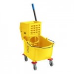 Lavex Premium Blue 3-Shelf Janitor Cart Kit with Yellow Bag, Black Zippered Bag, and Lid