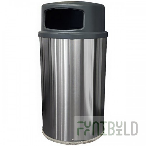Wausau Tile MF3455 36 Gallon Stainless Steel Round Trash Can with Plastic Dome Lid and Snuffer Pan
