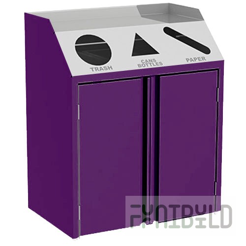 Lakeside 4415P Stainless Steel Rectangular Refuse / Recycle / Paper Station with Front Access and Purple Laminate Finish - 37 1/2