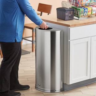 Rubbermaid® FGSO12SSSPL Metallic Half Round Open Top Satin Stainless Steel Trash Can with Rigid Plastic Liner 12 Gallon Rubbermaid® FGSO12SSSPL Metallic Half Round Open Top Satin Stainless Steel Trash Can with Rigid Plastic Liner 12 Gallon