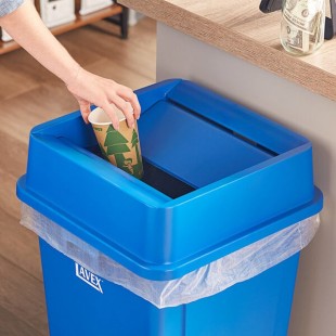 Lavex 25 Gallon Blue Square Trash Can Swing Lid