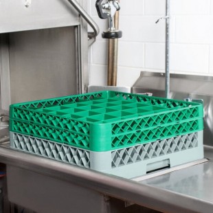 Noble Warewashing 36-Compartment Gray Full-Size Glass Rack with 2 Green Extenders Noble Warewashing 36-Compartment Gray Full-Size Glass Rack with 2 Green Extenders
