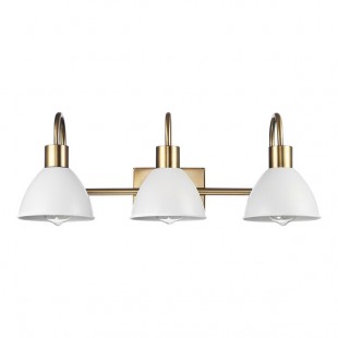 Globe 3-Light Soft Glam Matte Brass Vanity Light with Matte White Dome Metal Shades - 120V, 60W Globe 3-Light Soft Glam Matte Brass Vanity Light with Matte White Dome Metal Shades - 120V, 60W