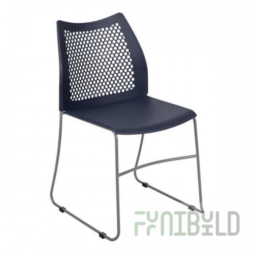Flash Furniture Hercules Navy Ventilated Contoured Stacking Chair with Gray Sled Base