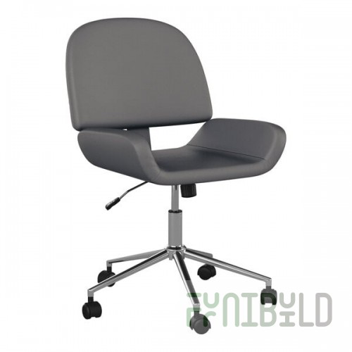 Martha Stewart Tyla Gray Faux Leather Swivel Armless Office Chair with Polished Nickel Finish