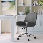 Martha Stewart Tyla Gray Faux Leather Swivel Armless Office Chair with Polished Nickel Finish