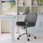 Martha Stewart Tyla Gray Faux Leather Swivel Armless Office Chair with Polished Nickel Finish