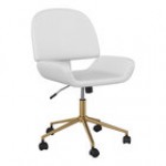Martha Stewart Tyla Gray Faux Leather Swivel Armless Office Chair with Polished Nickel Finish