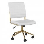 Martha Stewart Tyla Gray Faux Leather Swivel Armless Office Chair with Polished Nickel Finish