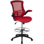 Flash Furniture BL-X-5M-D-RED-GG Mid-Back Red Mesh Drafting Stool with Flip-Up Arms Flash Furniture BL-X-5M-D-RED-GG Mid-Back Red Mesh Drafting Stool with Flip-Up Arms