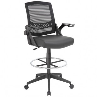 Boss B16223-BK Black Mesh Drafting Stool with Flip Arms Boss B16223-BK Black Mesh Drafting Stool with Flip Arms