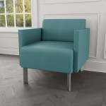Lesro Luxe Lounge Series Patriot Plus Sea Vinyl Guest Arm Chair with Steel Legs