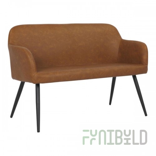 LumiSource Daniella Camel Faux Leather High-Back Bench with Armrests and Black Steel Frame