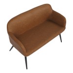 LumiSource Daniella Camel Faux Leather High-Back Bench with Armrests and Black Steel Frame