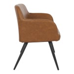 LumiSource Daniella Camel Faux Leather High-Back Bench with Armrests and Black Steel Frame