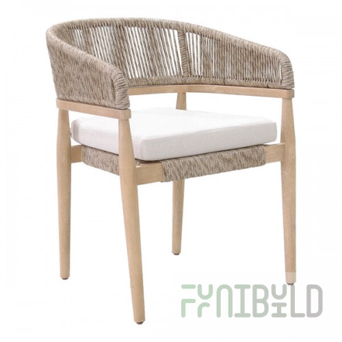 Outdoor Interiors Wicker and Antique Wash Eucalyptus Dining Chair with Olefin Cushion
