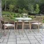 Outdoor Interiors Wicker and Antique Wash Eucalyptus Dining Chair with Olefin Cushion