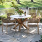 Outdoor Interiors Wicker and Antique Wash Eucalyptus Dining Chair with Olefin Cushion
