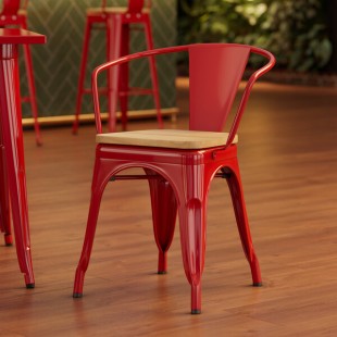 Lancaster Table & Seating Alloy Ruby Red Indoor Arm Chair with Natural Wood Seat