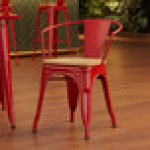 Lancaster Table & Seating Alloy Ruby Red Indoor Arm Chair with Natural Wood Seat