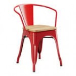 Lancaster Table & Seating Alloy Ruby Red Indoor Arm Chair with Natural Wood Seat