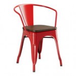 Lancaster Table & Seating Alloy Ruby Red Indoor Arm Chair with Natural Wood Seat