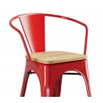 Lancaster Table & Seating Alloy Ruby Red Indoor Arm Chair with Natural Wood Seat