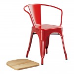 Lancaster Table & Seating Alloy Ruby Red Indoor Arm Chair with Natural Wood Seat