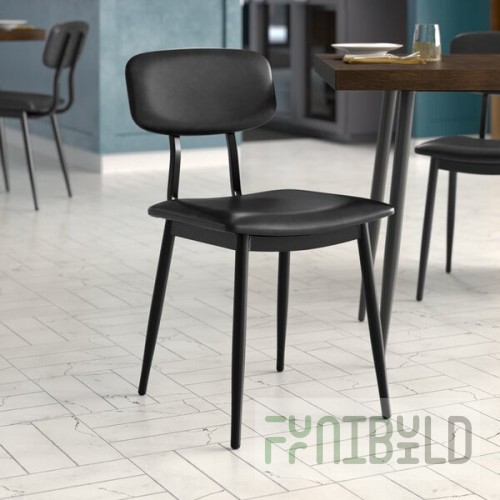 Lancaster Table & Seating Mid-Century Black Chair with Black Vinyl Padded Seat and Backrest - Unassembled