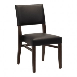 QA Group Dark Brown Beech Wood Stackable Chair with Black Faux Leather Seat and Back QA Group Dark Brown Beech Wood Stackable Chair with Black Faux Leather Seat and Back