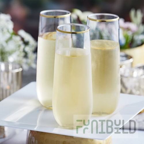 Visions Dynasty 9 oz. Clear Plastic Stemless Champagne Flute with Gold Rim - 64/Case