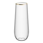 Visions Dynasty 9 oz. Clear Plastic Stemless Champagne Flute with Gold Rim - 64/Case Visions Dynasty 9 oz. Clear Plastic Stemless Champagne Flute with Gold Rim - 64/Case