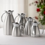 Service Ideas Marquette 10 oz. Brushed Stainless Steel Insulated Carafe / Server with Flip-Top Lid MAR03BS