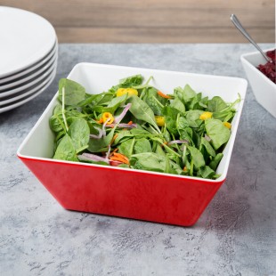 Vollrath V2220340 3.5 Qt. Red / White Large Square Melamine Bowl