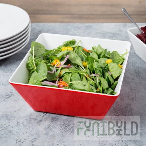 Vollrath V2220340 3.5 Qt. Red / White Large Square Melamine Bowl
