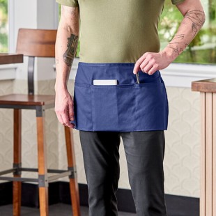 Uncommon Chef 3067 Navy Blue Customizable Waist Apron with 3 Pockets - 11