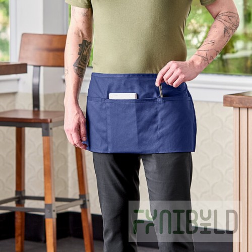 Uncommon Chef 3067 Navy Blue Customizable Waist Apron with 3 Pockets - 11