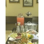 Acopa 1.75 Gallon Glass Beverage Dispenser with Chalkboard Sign and Metal Stand Acopa 1.75 Gallon Glass Beverage Dispenser with Chalkboard Sign and Metal Stand