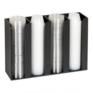 Dispense-Rite Black Polystyrene 4-Section Wall-Mount / Countertop Portion Cup and Lid Organizer CTCO-4BT