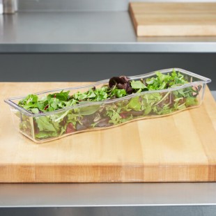 Carlisle 698207 Modular Displayware 1/2 Size Long Clear Polycarbonate Wavy Edge Food Pan - 3 Carlisle 698207 Modular Displayware 1/2 Size Long Clear Polycarbonate Wavy Edge Food Pan - 3
