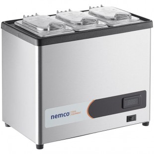 Nemco 9020-3 Countertop Cold Condiment Chiller with Three 1/9 Size Food Pans and Clear Lids - 120V