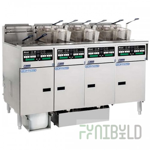 Pitco® SSHLV14C-4/FDA Solstice Supreme Liquid Propane 128 lb. Reduced Oil Volume / High Output 4 Unit Fryer System with Intellifry Computer Controls and Automatic Top Off - 300,000 BTU