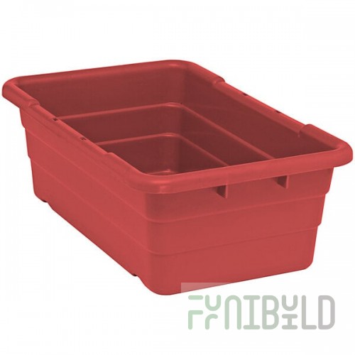 Quantum 9.75 Gallon Red Cross Stack Tub with Built-In Handle Grips and Bottom Grooves TUB2516-8RD